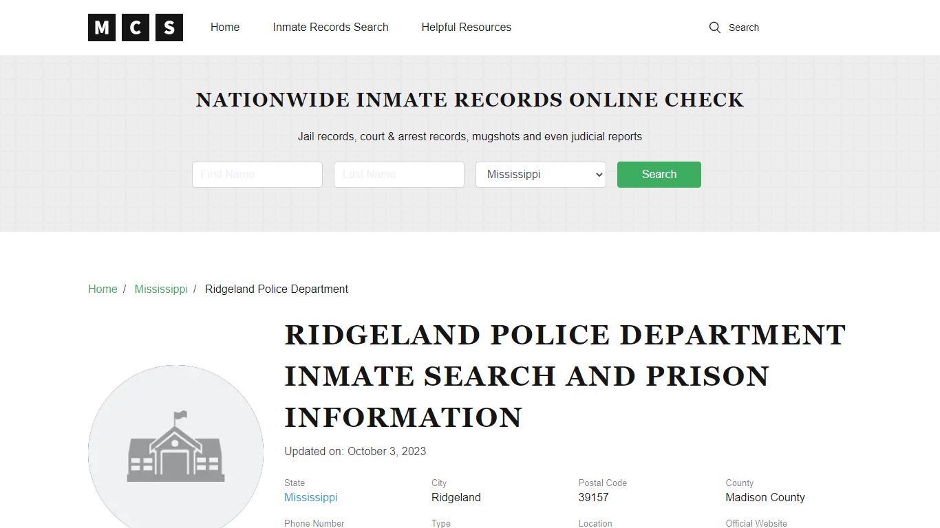 Ridgeland, MS Police and Jail Records
